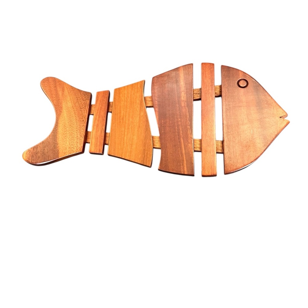 Vintage MCM Teak Wood Fish Skeleton Trivet 12"